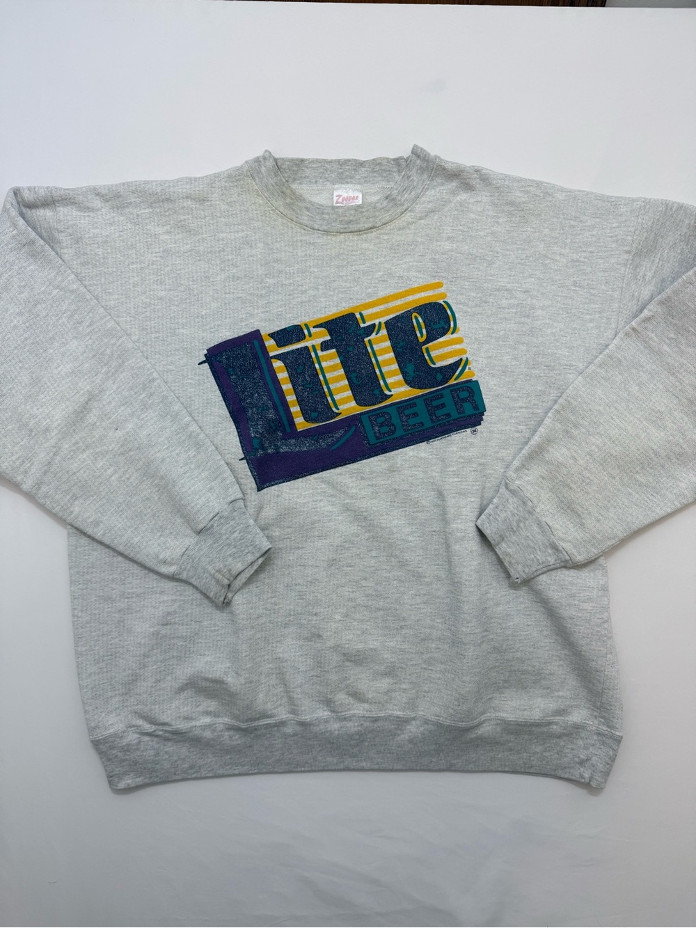 Vintage 1992 Miller Lite Beer Logo Crewneck Sweater Gray Purple XXL